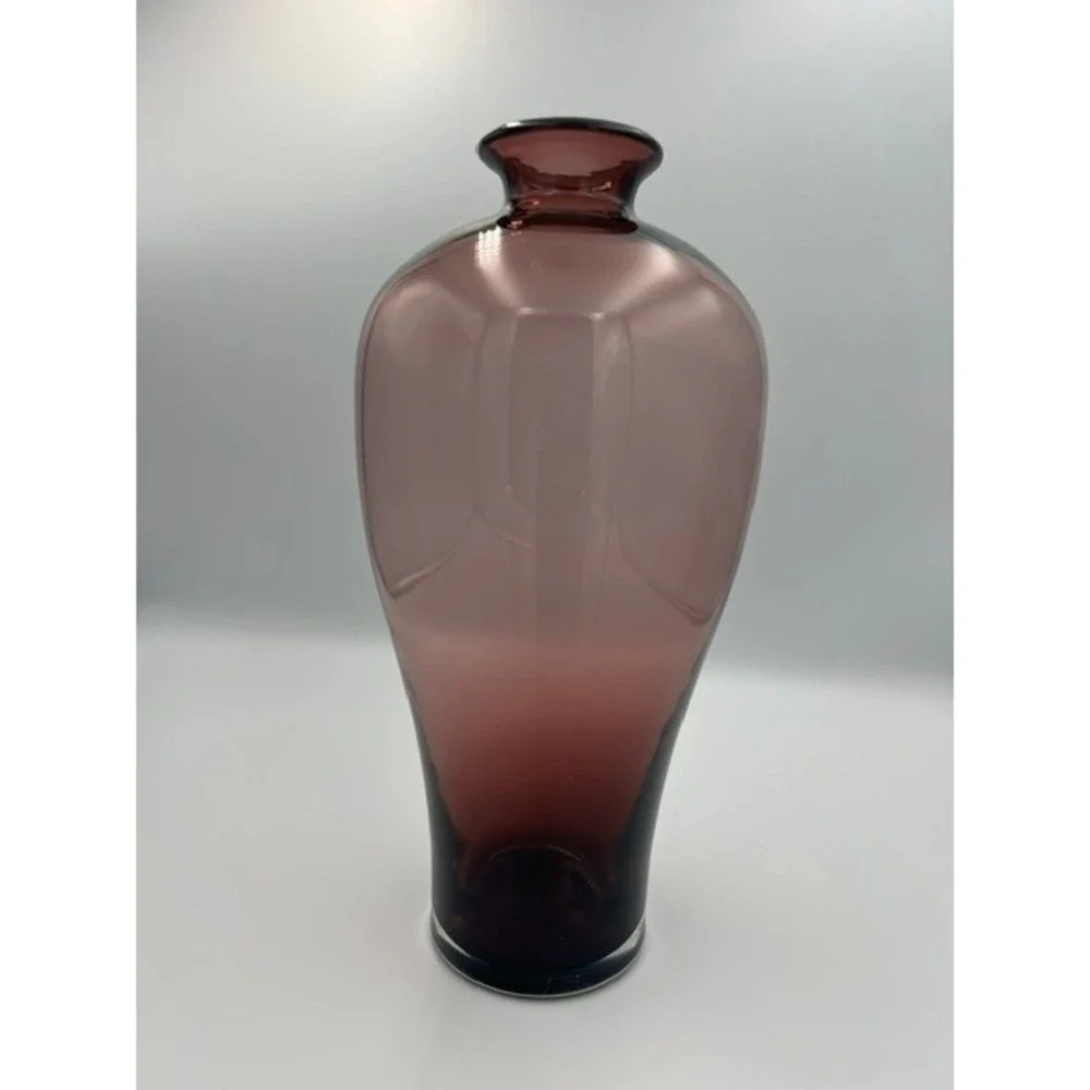 Vintage Smoky Amethyst Purple Hand Blown Art Glass Baluster Vase 11.5 Inch
